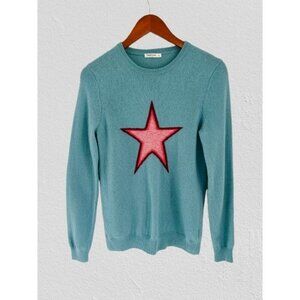 WoolOvers Mint Green Wool Sweater With Pink & Red Star Embroidery